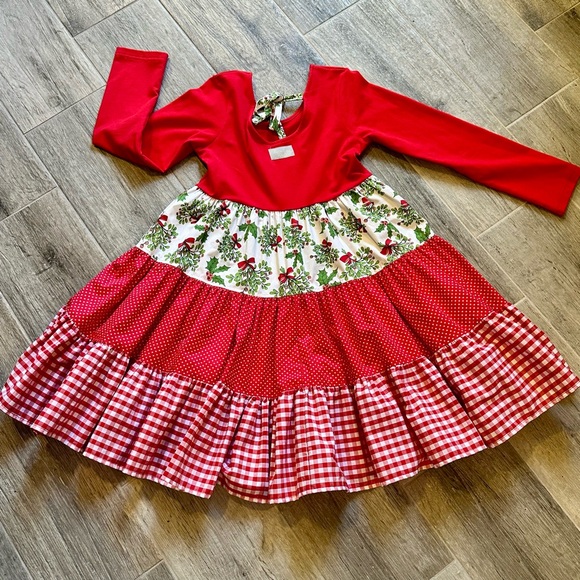 Eleanor Rose Vintage Christmas Miseltoe Britney Holiday Dress Girls 8-10 - Picture 4 of 5